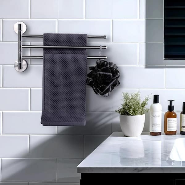 13.2 in. Wall Mounted Stainless Steel Swivel 3-Arm Towel Bars for Bathroom in Brushed Nickel