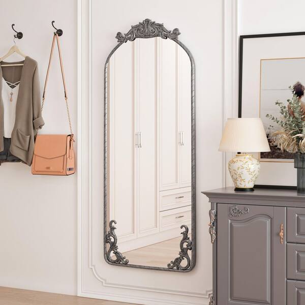 Silver 24 in. W x 58 in. H Arched with Vintage Ornate Carved