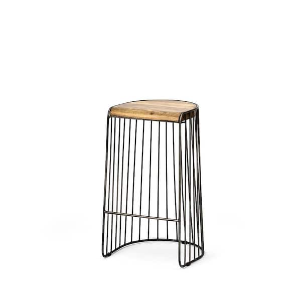 Mercana Seagram 26.5 in. Seat Height Brown Wood Seat Black Metal Frame Stool