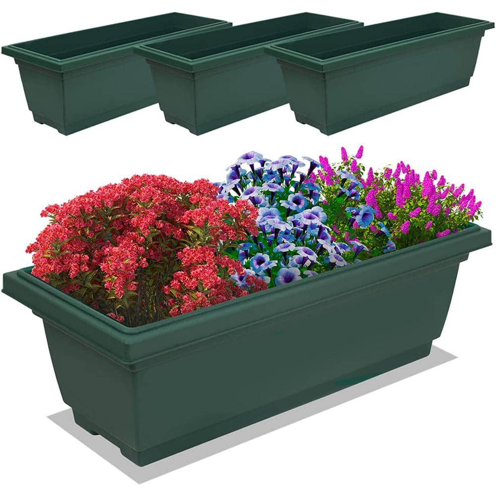 4-Packs 26.5 in. Outdoor and Indoor Rectangle Plastic Planter Box Perfect f