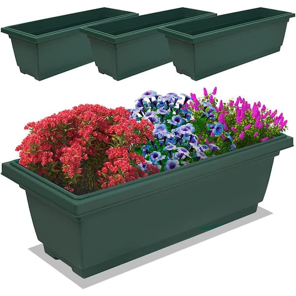 Cubilan 4-Packs 26.5 in. Outdoor and Indoor Rectangle Plastic Planter Box Perfect for Herbs Succulents Vegetables