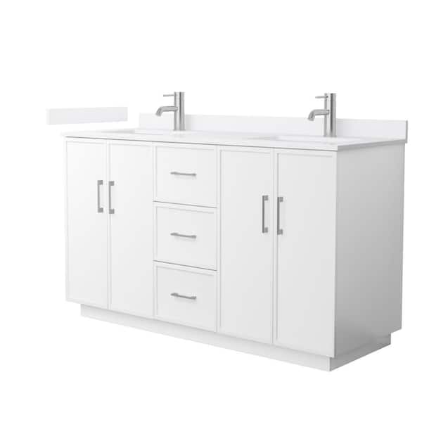 Elan TK 60 in. Double Freestanding White Bath Vanity with White Quartz Top (Assembled)