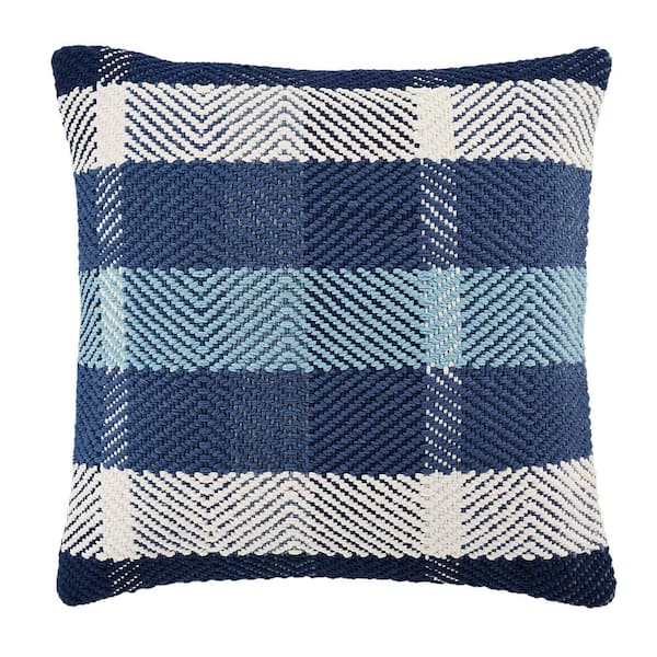 Home Decorators Collection Blue Plaid Textured 18 in. x 18 in. Square Decorative Throw Pillow