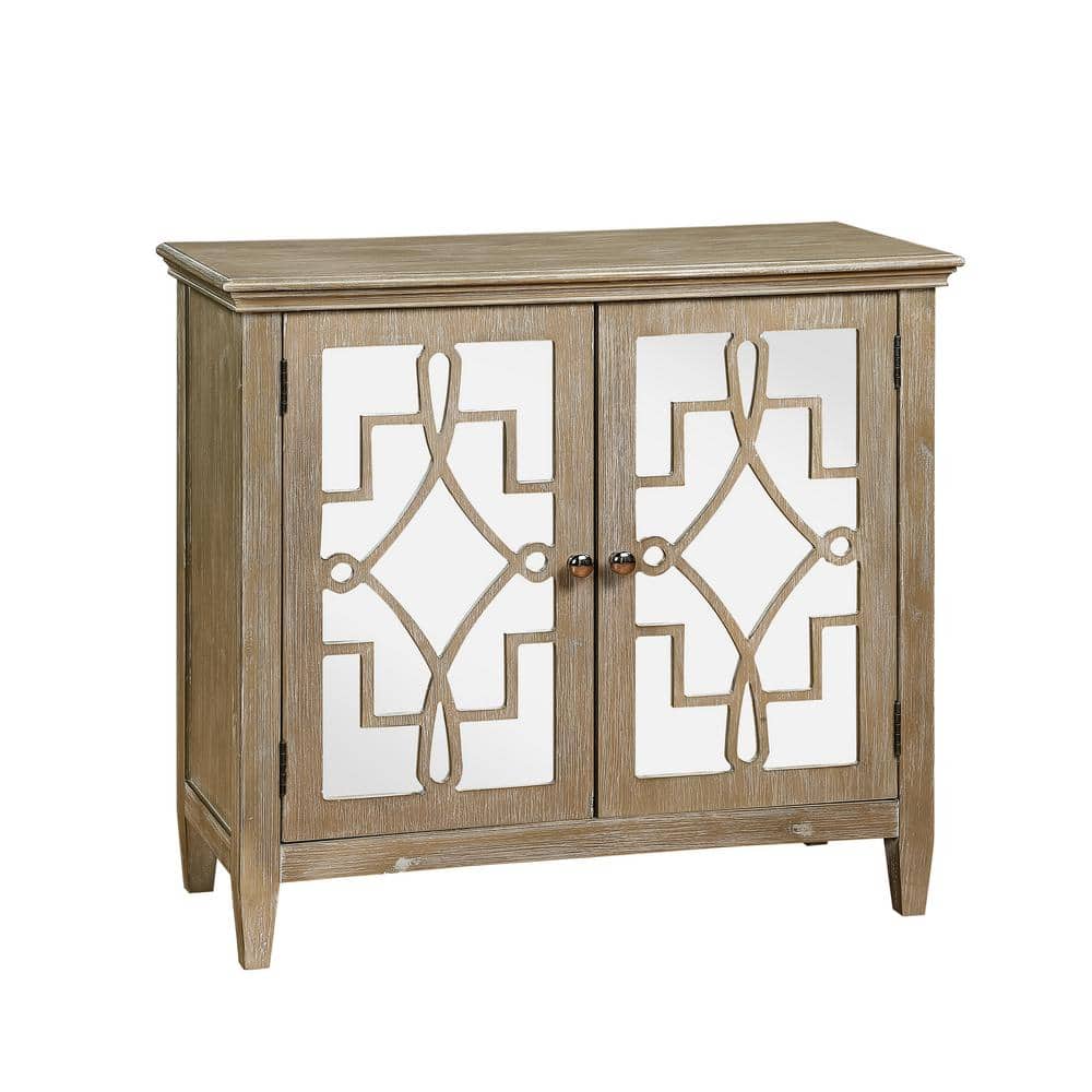 4D Concepts Jasmine White Wash Light Brown Wood Accent Chest With Mirrored Doors -  10068