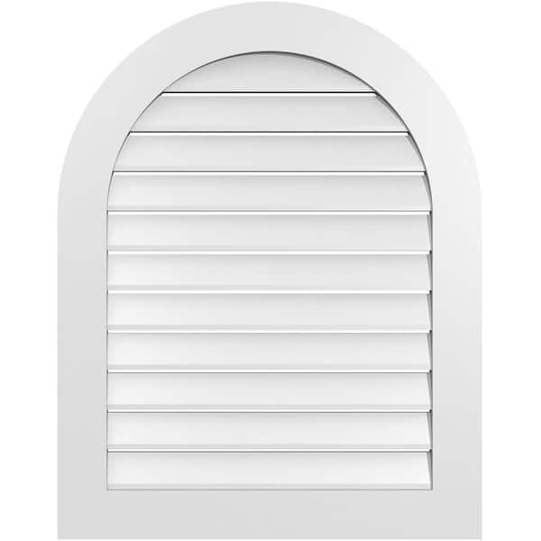 Ekena Millwork 30 in. x 38 in. Round Top White PVC Paintable Gable Louver Vent Functional