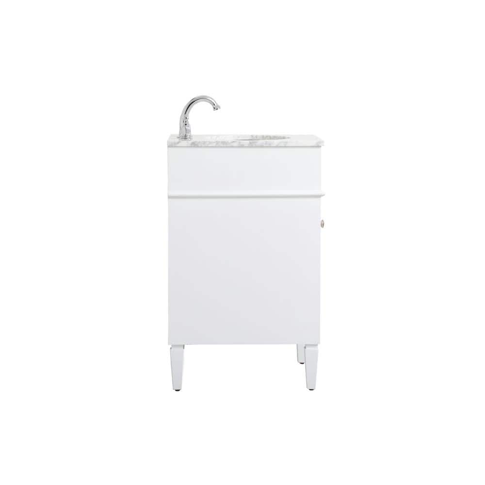 White Carrara Marble Single Sink Vanity with Storage Cabinet