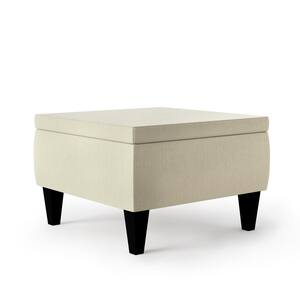 Shumer Square Creamy Tan Oatmeal Linen Bench Storage Ottoman with Removable Top 19 in. H x 28 in. W x 28 in. D