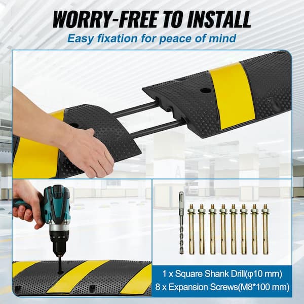 2-Piece 1.18 in. x 6 ft. Raceway Cord Cover Conduit Rubber Speed Hump 2-Channel Traffic Speed Bump, with Yellow Strip