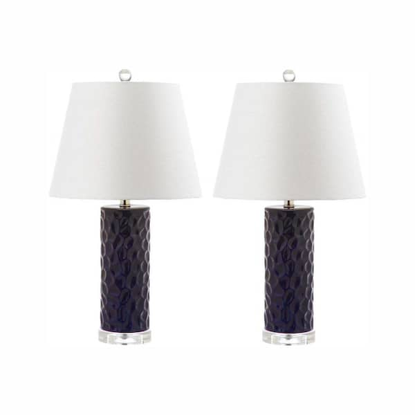 SAFAVIEH Dixon 23.5 in. Navy Texture Table Lamp with Off-White Shade (Set of 2)