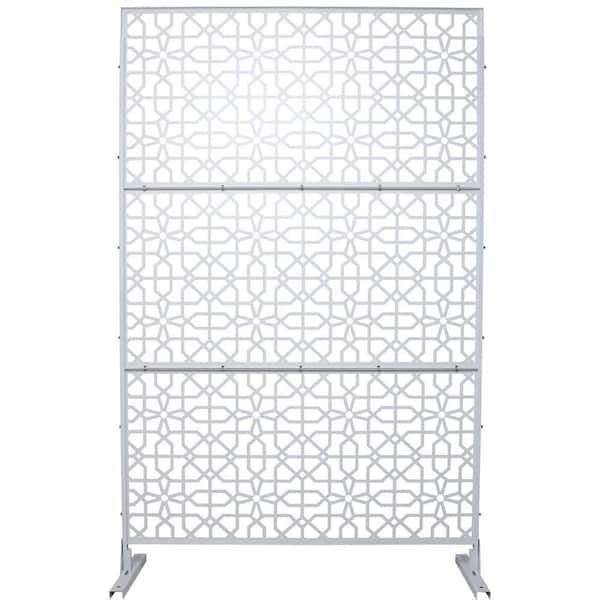 4 ft. x 6.3 ft. White Steel Outdoor Privacy Screen, Freestanding
