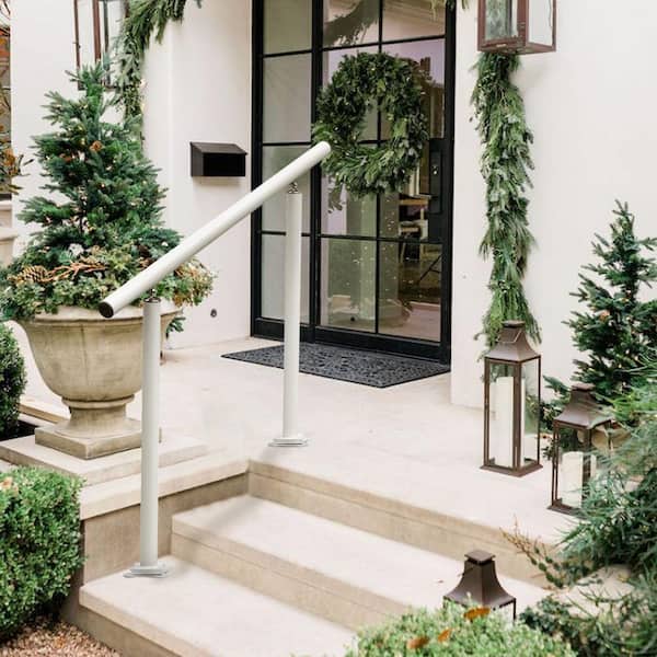 35.8 in. H x 47.6 in. W, White Aluminum Handrails for 1-4 Steps, Adjustable Outdoor Stair Railing Kit, Stair Hand Rail