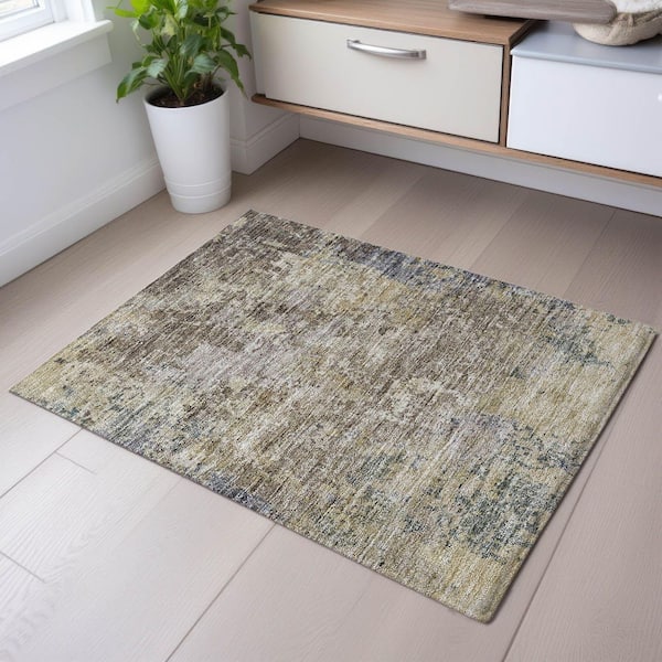 Mayfield Premium Machine Washable Abstract AMF1162 Beige 2 ft. x 3 ft. Area Rug