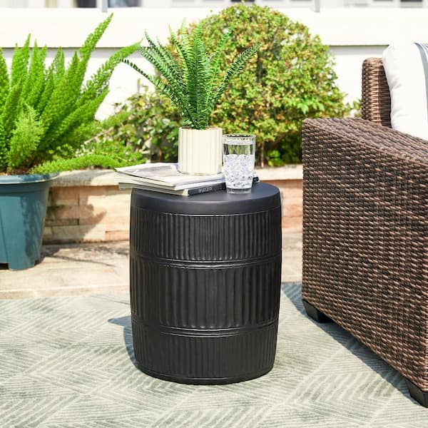 Glitzhome 18.5 in. H Multi-functional MGO Black Textured Outdoor Side table or Accent Table or Garden Stool