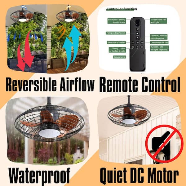 20 Inch Downrod Mount Ceiling Fan LED 18W 3CCT 5 ABS Blades DC Motor with Hanging and Hook for Outside Patios Pergola