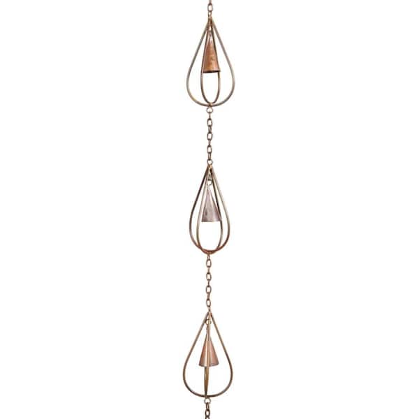 New Creative Evergreen 96 in. Flame Copper Finish Iron Rain Chain with Bell