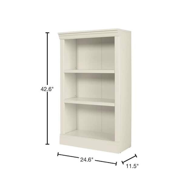 43 in. Off White 3-Shelf Classic Bookcase with Adjustable Shelves