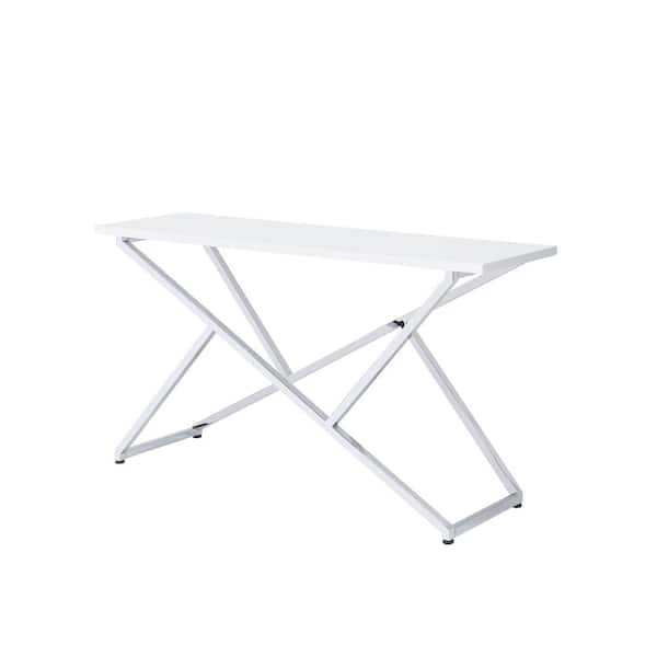 Furniture of America Doherty 60 in. White and Chrome High Gloss Plated Rectangle Wood Top Console Table