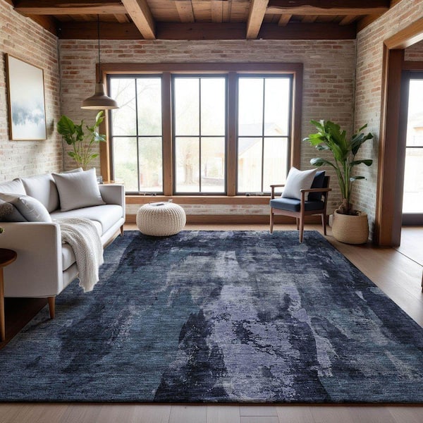 Mayfield Premium Machine Washable Abstract AMF1077 Navy 3 ft. x 4 ft. Area Rug