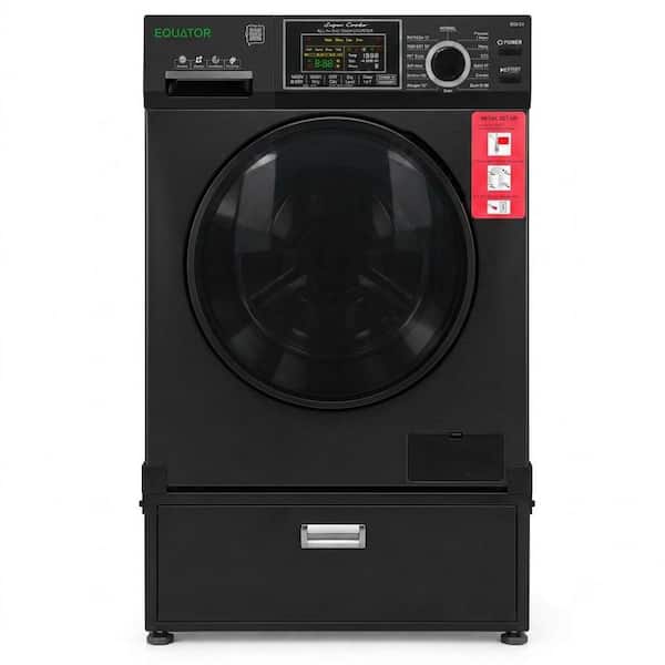 2.5 cu. ft. Electric All-in-One Washer Dryer Combo in Black with 1400 RPM, 110V, 26 lbs. Capacity and Universal Pedestal