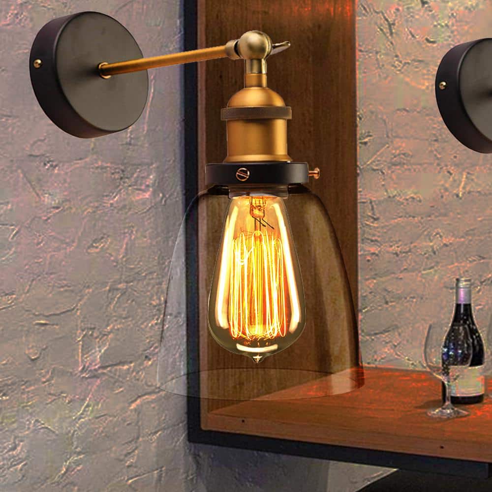 Bronze and Gold 14" Clear Glass Edison Wall Sconce
