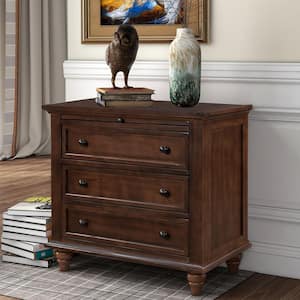 28 in. W Brown Rectangle 3-Drawer Storage Wood End Table with Pull out Tray