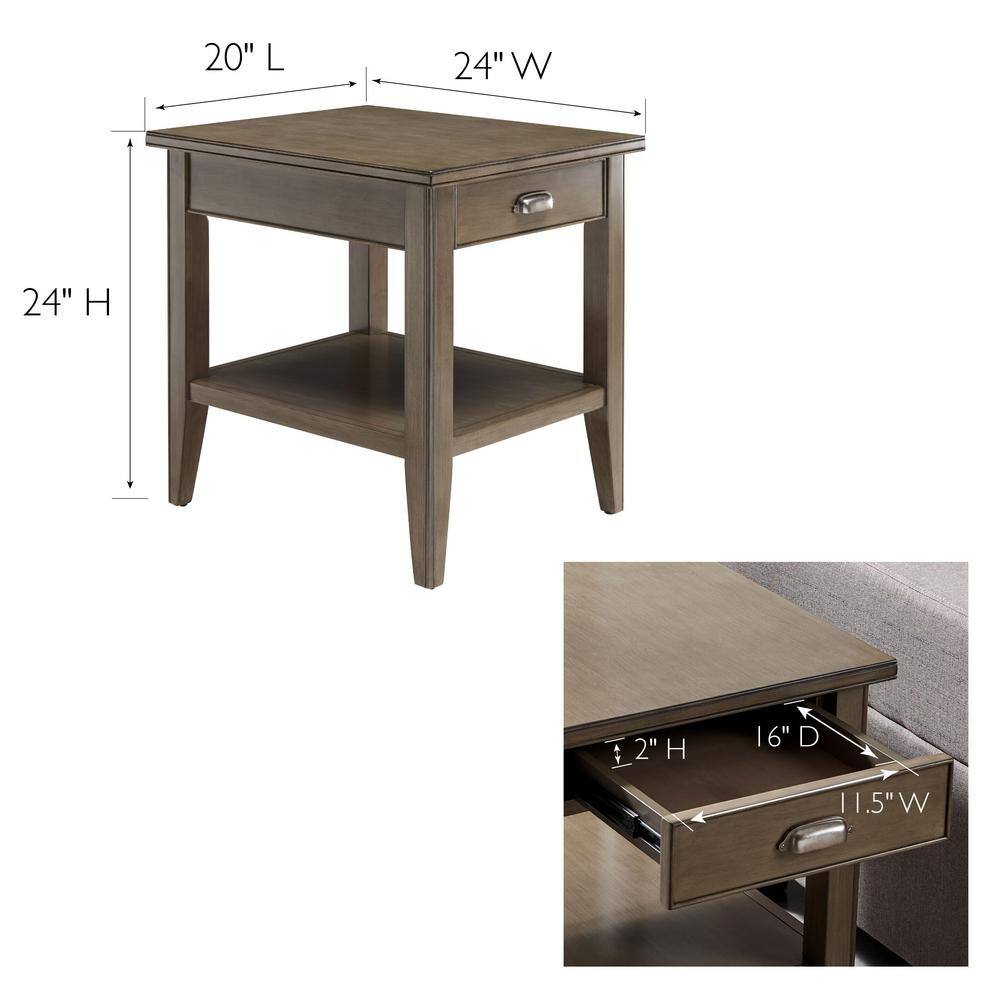 Laurent Smoke Gray Solid Wood End Table with Drawer and Shelf