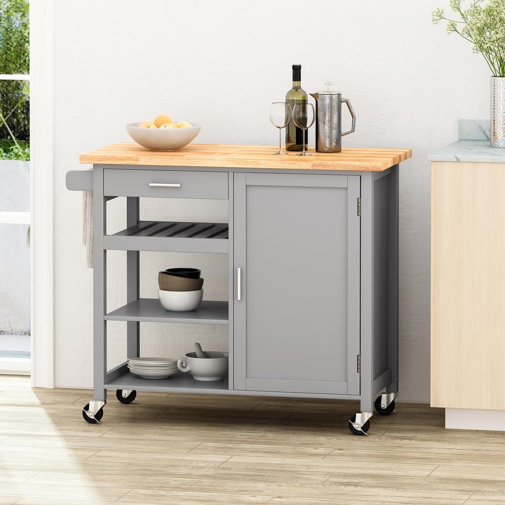 Noble House Westcliffe Grey Kitchen Cart with Cabinets 83220 - The Home ...