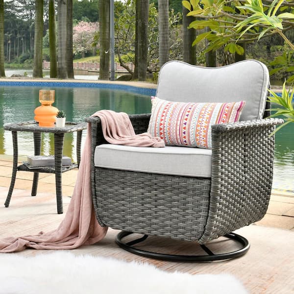 OVIOS Fortune Dark Gray 2-Piece Wicker Outdoor Patio Conversation Set with Gray Cushions and Swivel Chairs