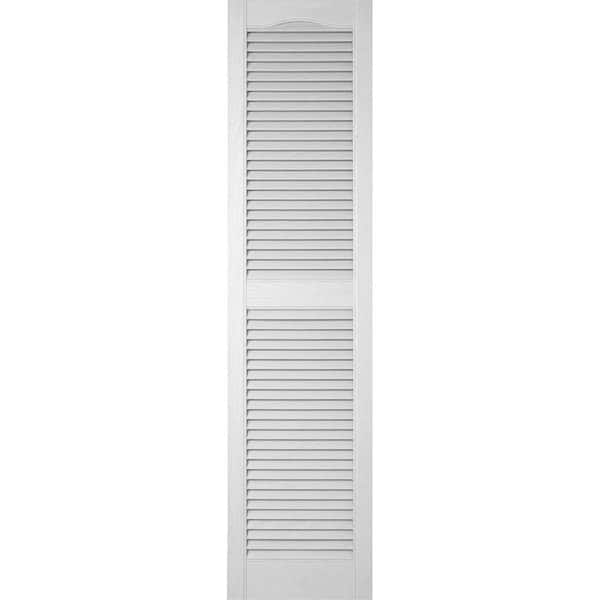 Ekena Millwork 14-1/2 in. x 64 in. Lifetime Vinyl Custom Cathedral Top Center Mullion Open Louvered Shutters Pair White