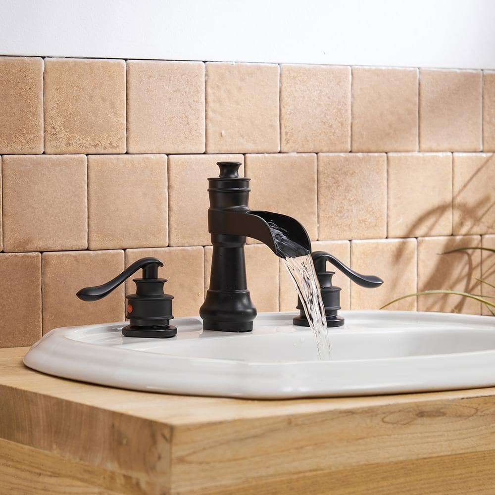 Matte Black Bronze 2-Handle Waterfall Bathroom Faucet with Pop-Up Drain