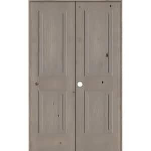 48 in. x 80 in. Rustic Knotty Alder 2-Panel Right Handed Grey Stain Wood Double Prehung Interior Door with Square-Top