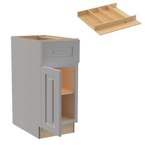 Grayson 15 in. W x 24 in. D x 34.5 in. H Pearl Gray Painted Plywood Shaker Assembled Base Kitchen Cabinet Left UT Tray