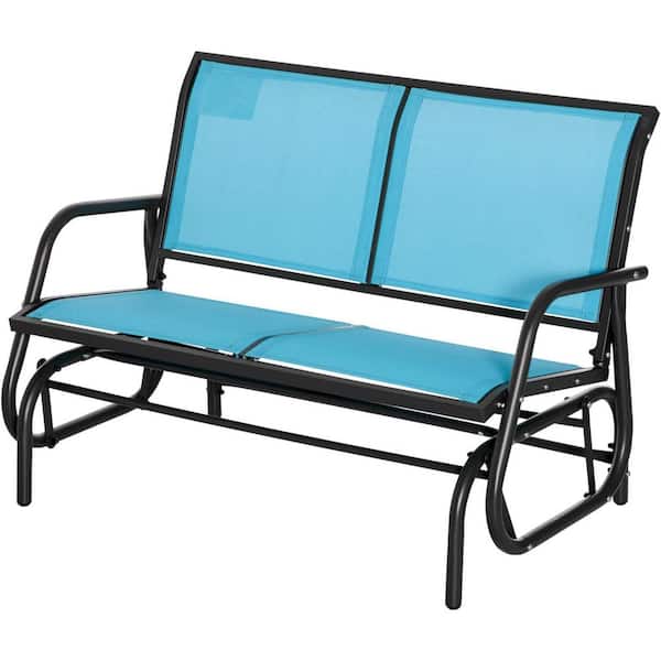Unbranded 47 in. 2-Person Blue Metal Outdoor Glider