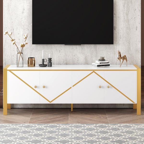 70.9 in. White TV Stand Modern Entertainment Center Media Console with 2-Spacious Cabinets to 79 in.