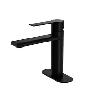 Modern Handle Single Hole Bathroom Faucet with Deck Plate Included and Spot Resistant in Matte Black
