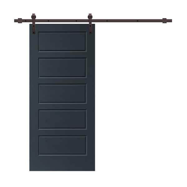 CALHOME 30 in. x 80 in. Charcoal Gray Stained Composite MDF 5 Panel Interior Sliding Barn Door with Hardware Kit