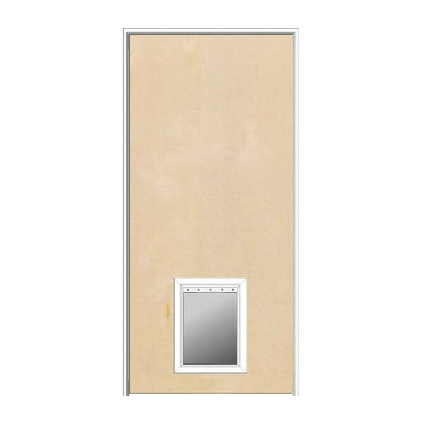 MMI Door 36 in. x 80 in. 1-3/4 in. Thick Flush Right-Hand Solid Core Unfinished Birch Single Prehung Interior Door with Pet Door