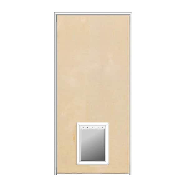 MMI Door 36 in. x 84 in. 1-3/4 in. Thick Flush Left-Hand Solid Core Unfinished Birch Single Prehung Interior Door with Pet Door