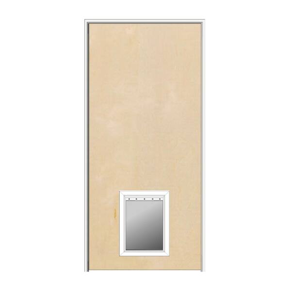 MMI Door 32 in. x 84 in. 1-3/4 in. Thick Flush Right-Hand Solid Core Unfinished Birch Single Prehung Interior Door with Pet Door