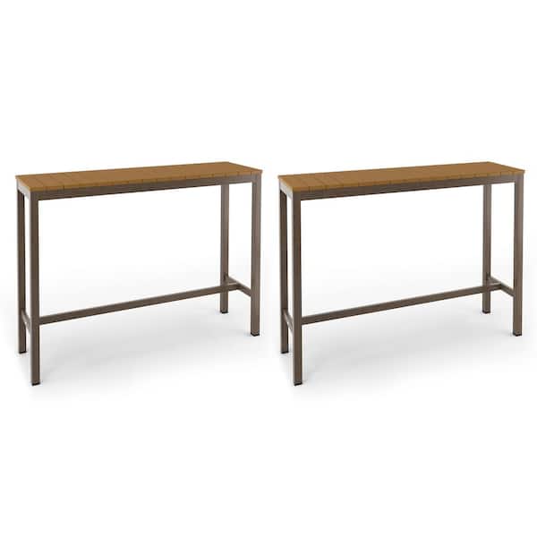 LUE BONA Humphrey 55 in. Teak Plastic HDPS Outdoor Bar Table Patio Waterproof Pub Height Dining Table For Balcony Indoor-2Pack