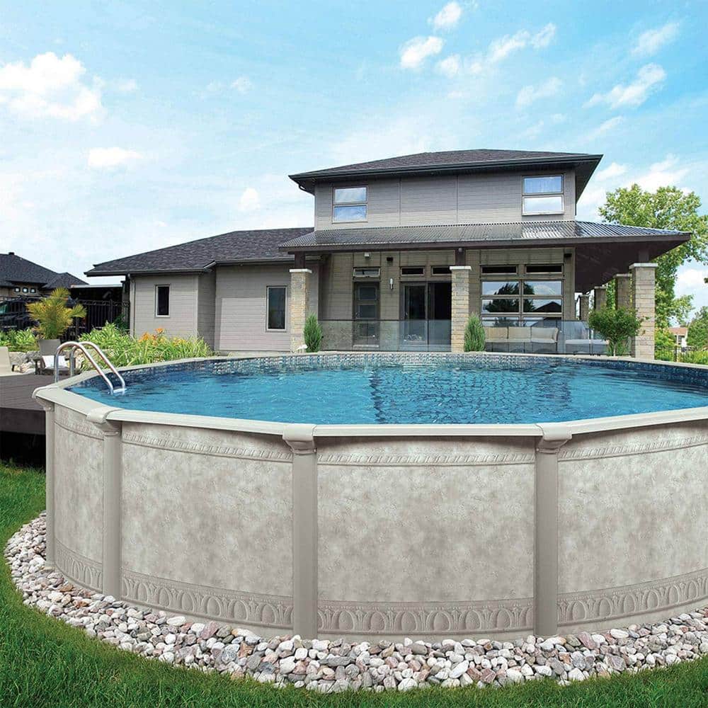 Khaki Venetian 15ft Round Above Ground Pool with Pump and Filter