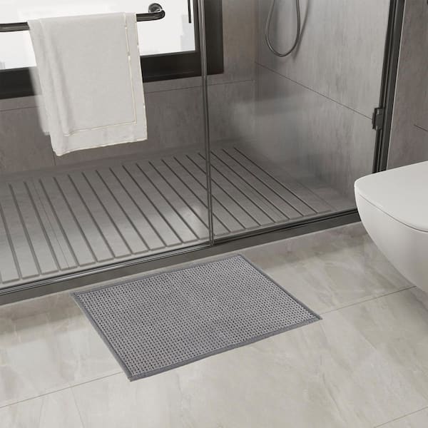 15.75 in. x 23.62 in. Chenille Bath Rug Mat, Non Slip, Soft and Highly Absorbent Microfiber Mats for Bathroom, Gray