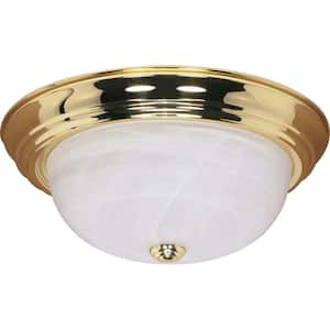 Nuvo 15 in. 3-Light Polished Brass Transitional Flush Mount with Alabaster Glass Shade and No Bulbs Included
