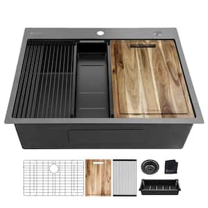 Glacier Bay 27 in. Drop-In Single Bowl 18 Gauge Gunmetal Black