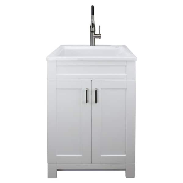 Transolid All-in-One 24.4 in. x 22 in. Acrylic Drop-In Laundry Sink and Cabinet with Faucet in White