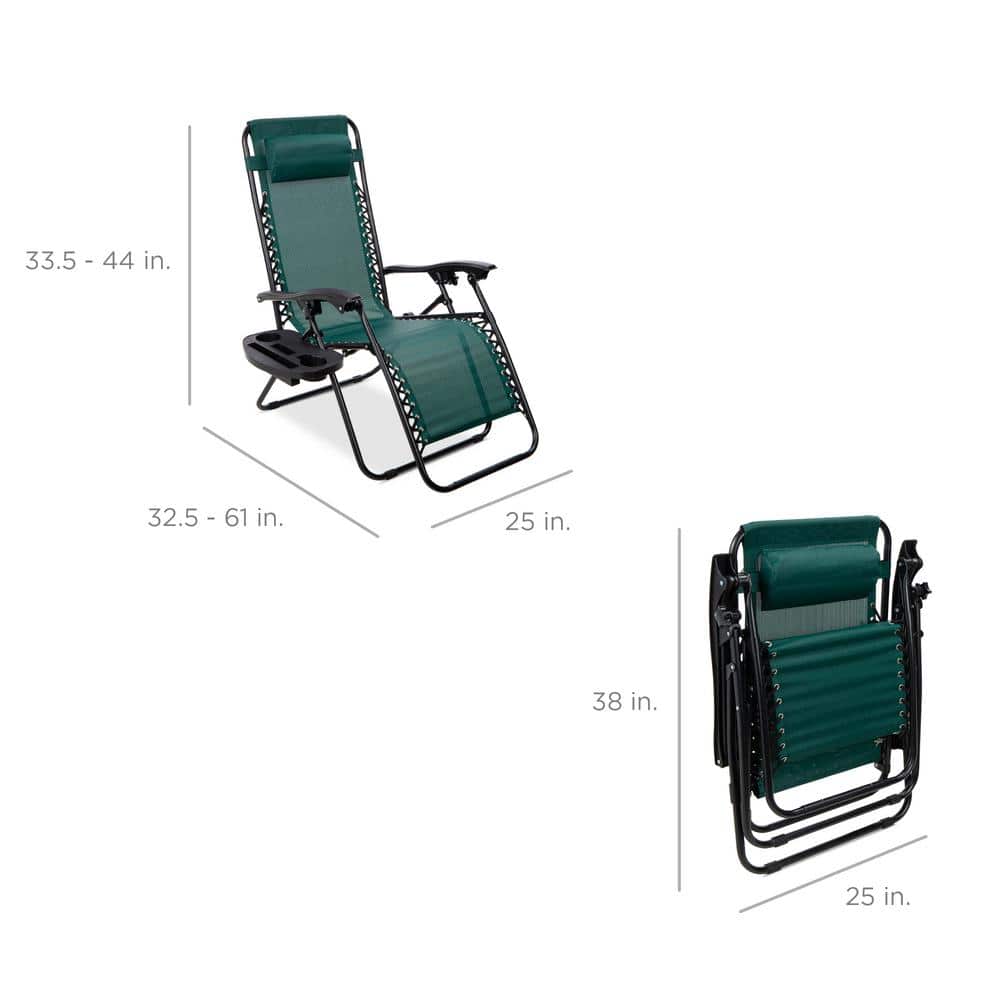 Forest Green Adjustable Zero Gravity Patio Lounger with Cup Holders