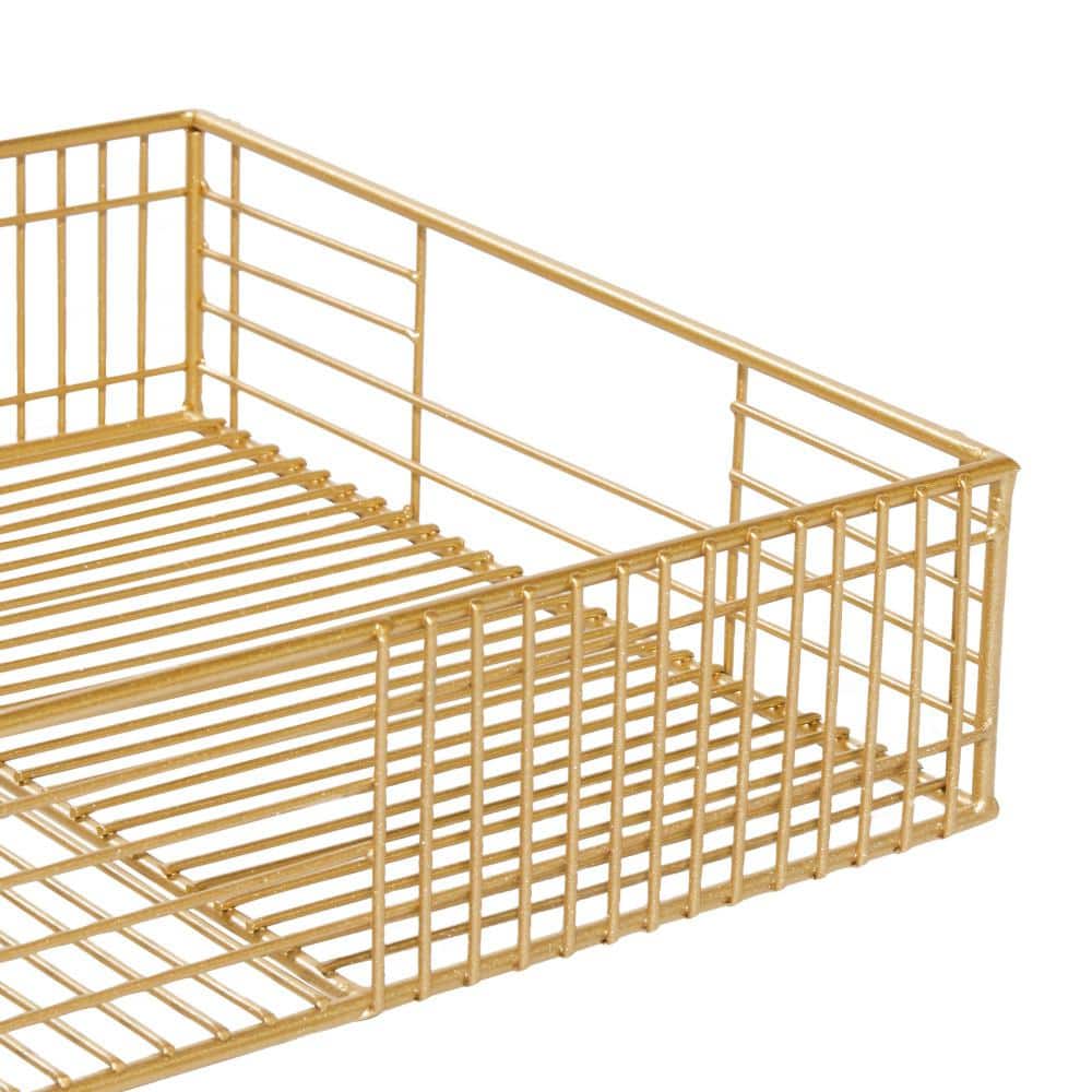 Gold Rectangular Metal Wire Tray Set of 2