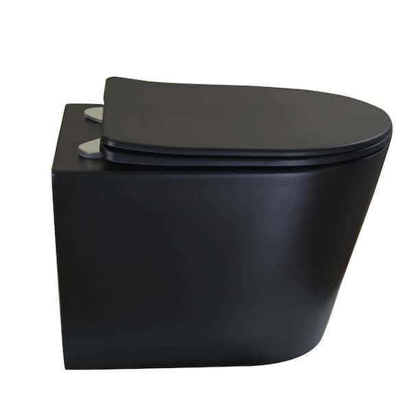 Wall Hung 12 in. Round D Shaped Toilet Bowl Only in Black With Rimless Flush Modern Design