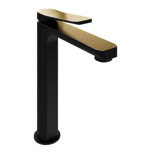 Single-Handle Single-Hole Bathroom Vessel Sink Faucet with Pop-Up Drain in Matte Black and Brushed Gold