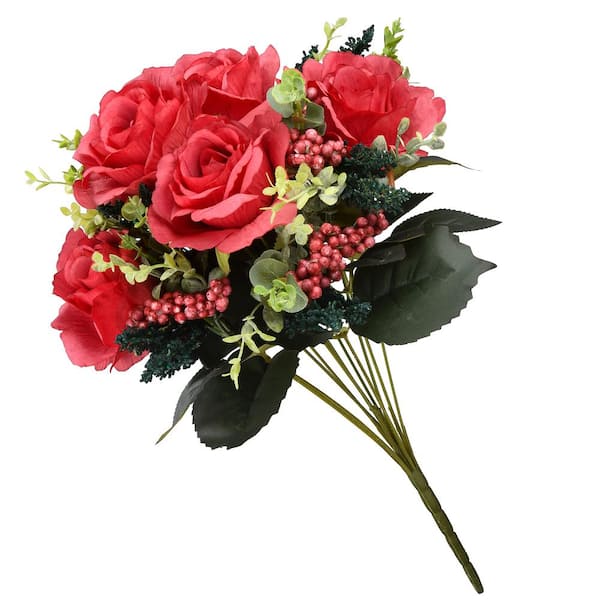 National Tree Company 19 in. Artificial Red Rose Bundle